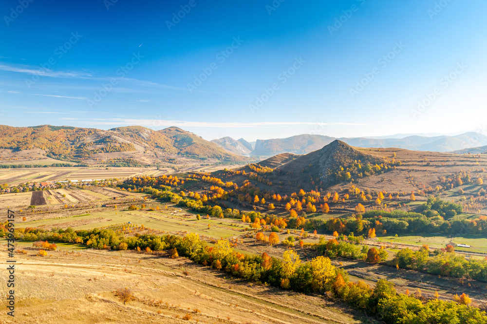 late afternoon autumn landscape near rimetea, romania