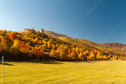autumn landscape near trascau fortress ruins, romania, near coltesti village