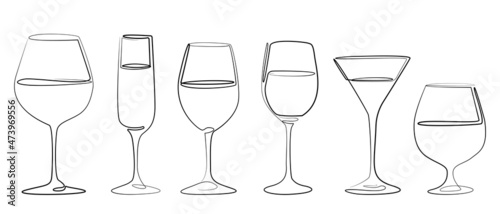 one line glass, continuous line drawing, wineglass