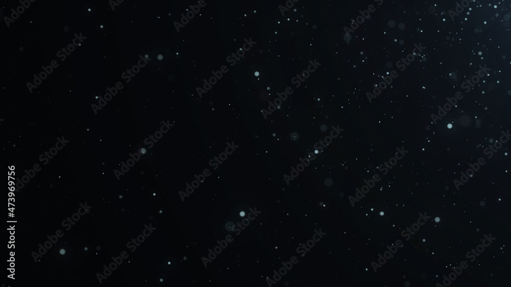 Dust particles moving in space. Abstract blue cosmic background. 3d rendering.