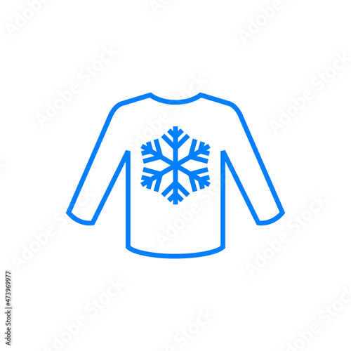 Logotipo con silueta de copo de nieve en suéter de invierno con líneas en color azul