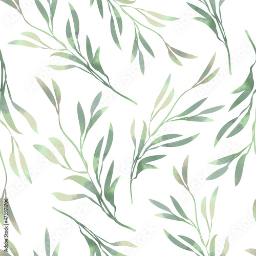 Spring foliage. Seamless pattern in a watercolor style. Background for fabric, wallpaper, postcards.