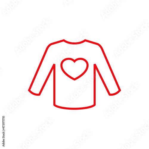 Logotipo con silueta de corazón en suéter de invierno con líneas en color rojo