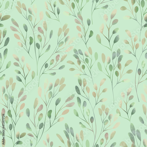 Spring foliage. Seamless pattern in a watercolor style. Background for fabric  wallpaper  postcards.