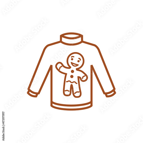 Logotipo con silueta de hombre de pan de jengibre en suéter de invierno con líneas en color marrón
