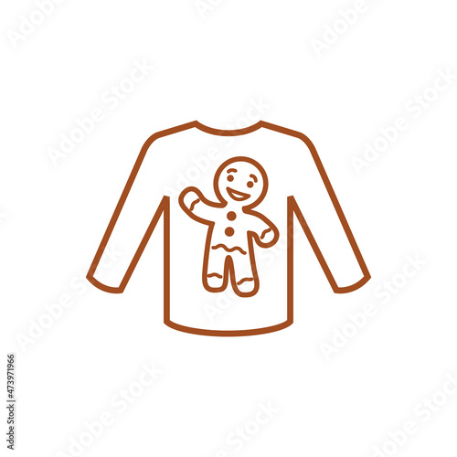 Logotipo con silueta de hombre de pan de jengibre en suéter de invierno con líneas en color marrón