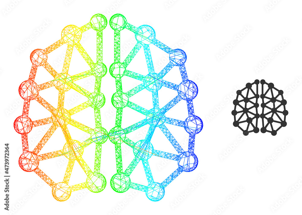 Net mesh AI structure model icon with rainbow gradient. Colored frame net AI structure icon. Flat frame created from AI structure symbol and crossed lines. Net mesh AI structure model icon with rainbow gradient. Colored frame net AI structure icon. Flat frame created from AI structure symbol and crossed lines.