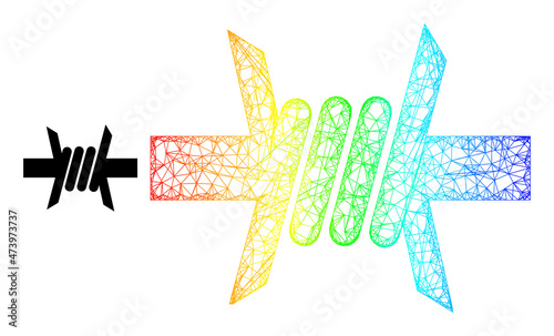 Crossing mesh barbed wire framework icon with spectral gradient. Colored carcass mesh barbed wire icon. Flat model created from barbed wire icon and crossing lines.