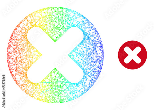Net mesh cancel frame illustration with rainbow gradient. Colorful frame net cancel icon. Flat carcass created from cancel icon and crossing lines.