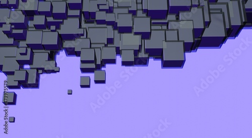 Purple flying dark glass cubes 3d render background. Ai data protection concept for tech company  business  web development.