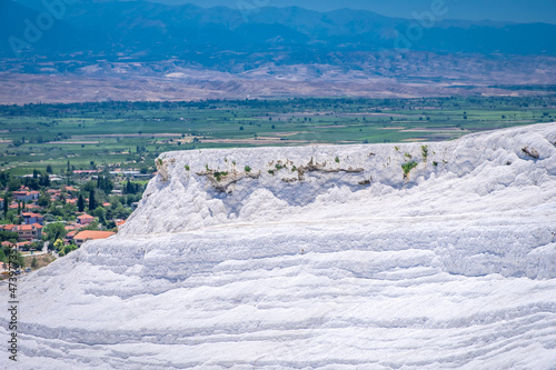 Panorama of Pamukkale  Turkey. View from travertine pools and terraces