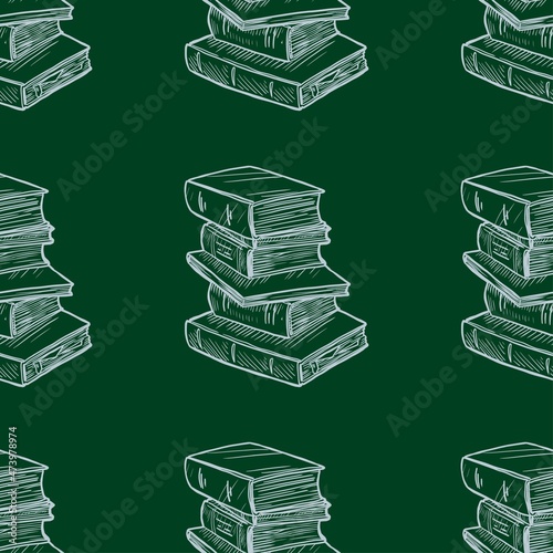Seamless pattern of  books vector illustration on dark green background