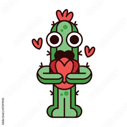 Cute Cactus Holding Heart Illustration