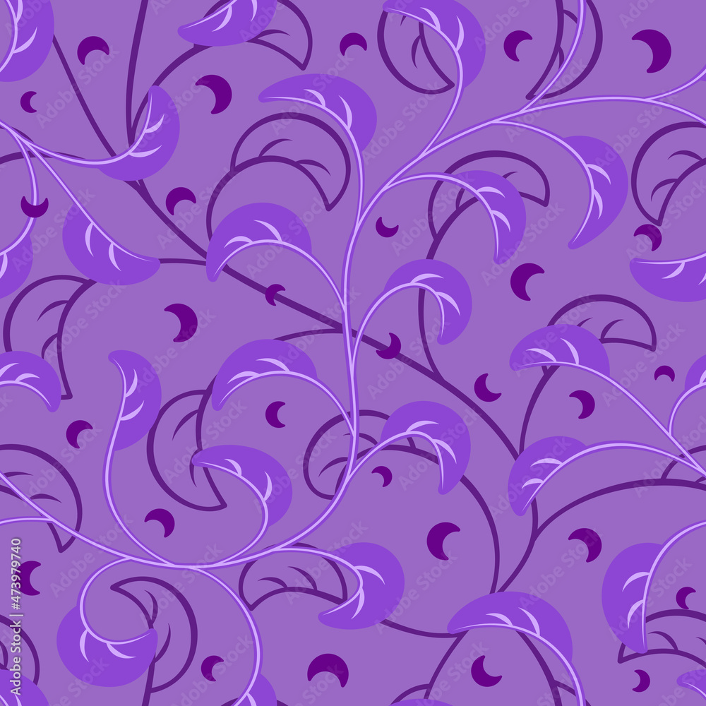 Vector leaf seamless pattern modern minimal style. Simple nature leaves wallpaper. Purple color vintage background for fabric, textile or paper artwork. Vector leaf seamless pattern modern minimal style. Simple nature leaves wallpaper. Purple color vintage background for fabric, textile or paper artwork.