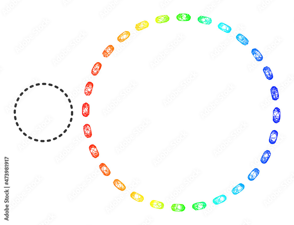 Net dashed circle area carcass icon with spectral gradient. Bright carcass net dashed circle area icon. Flat framework created from dashed circle area symbol and crossed lines. Net dashed circle area carcass icon with spectral gradient. Bright carcass net dashed circle area icon. Flat framework created from dashed circle area symbol and crossed lines.