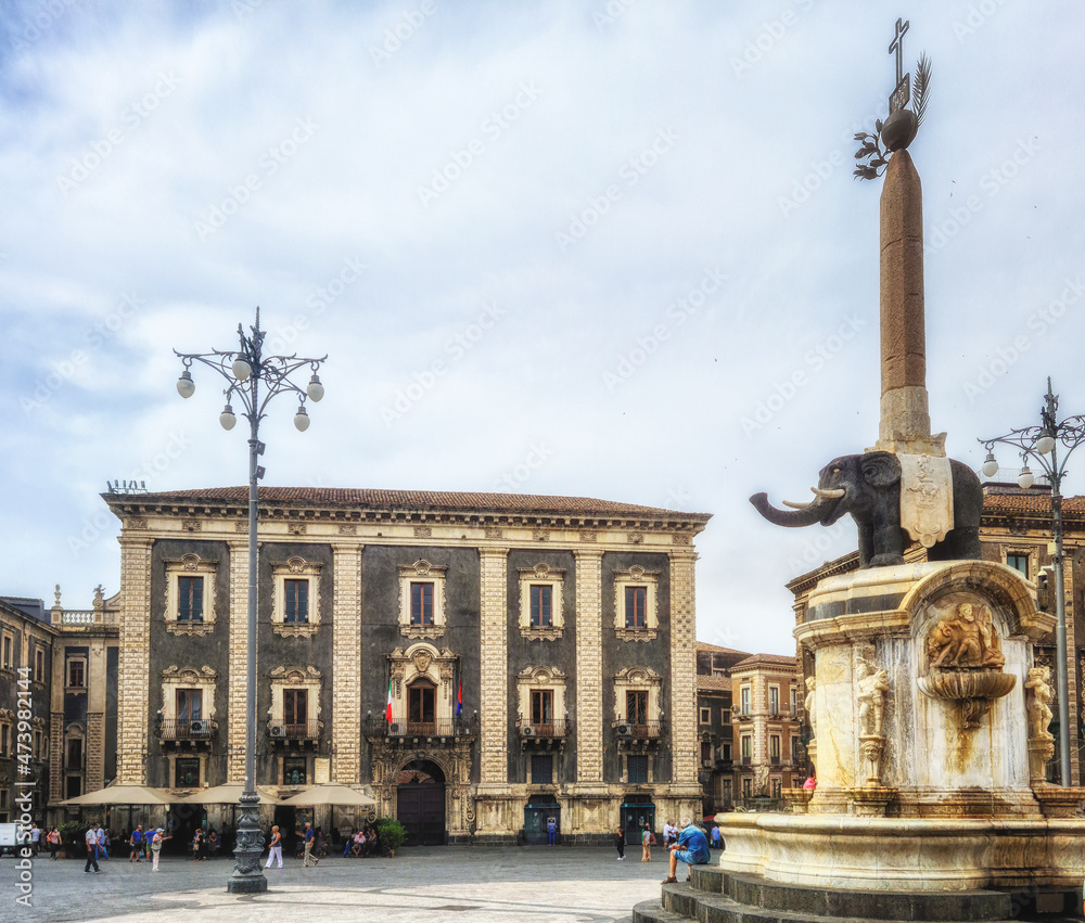 Catania Sicily piazza, view of the Piazza del Duomo.