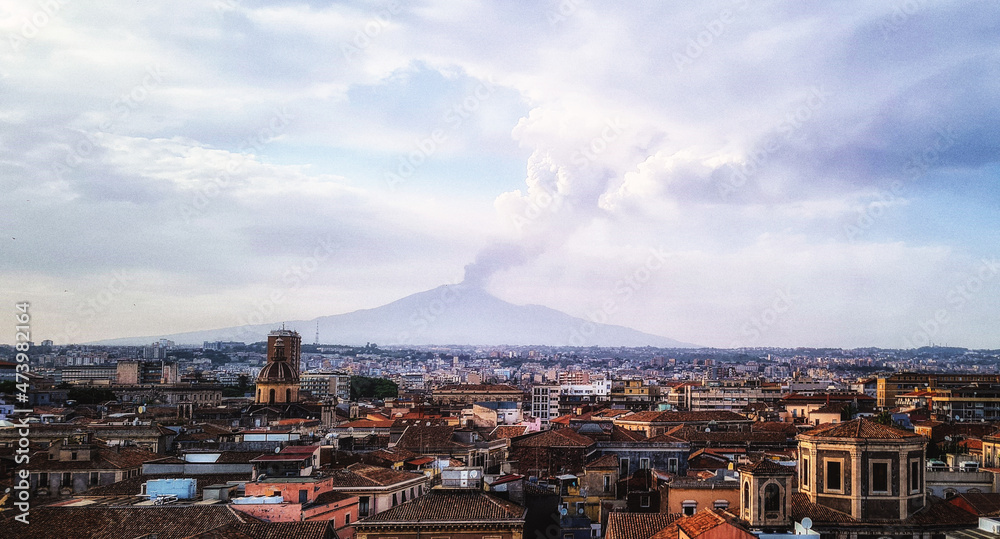 Catania with the Mount Etna volcano, Sicily, Italy.