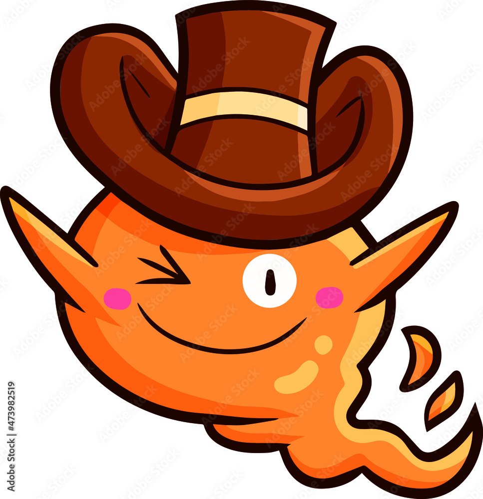 Cute orange bubble ghost wearing long brown hat Cute orange bubble ghost wearing long brown hat