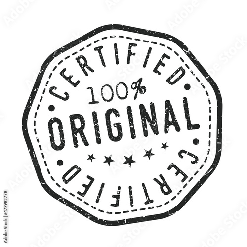 100% Certified Original Stamp Design Vector Art Seal. Official Badge Illustration Icon. photo