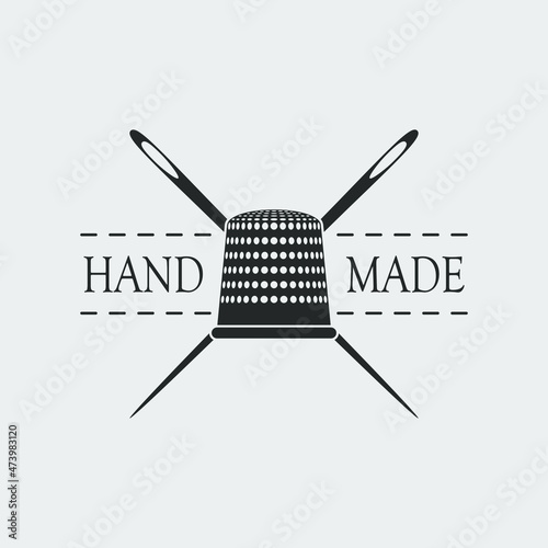 Sewing studio logo template. Tailor shop graphic emblem isolated on white background. Tailoring symbol. Vector illustration