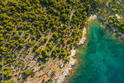 Secret bay on Murter island, aerial view, Dalmatia, Croatia