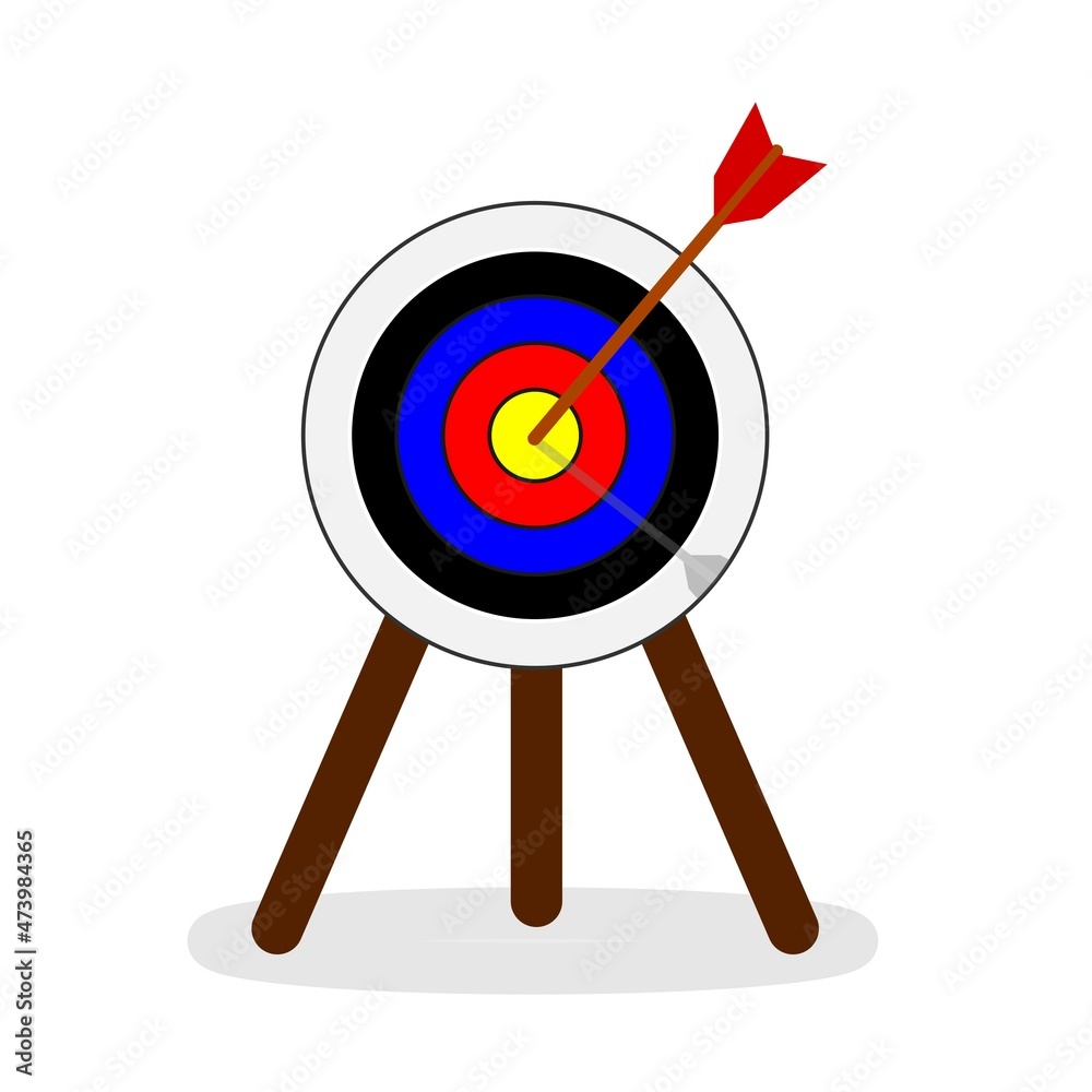 Vector illustration of an archery target board, with an arrow stuck in