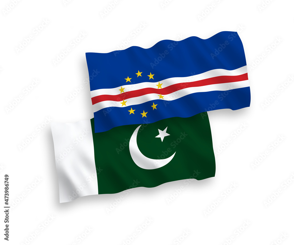 Flags of Republic of Cabo Verde and Pakistan on a white background