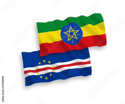 Flags of Republic of Cabo Verde and Ethiopia on a white background