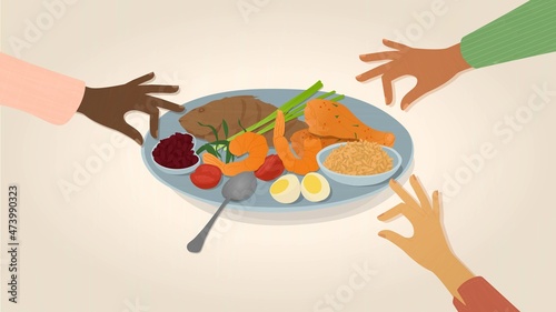 Hands grabbing Food off Plate Vector