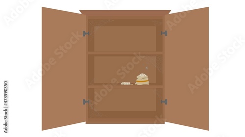 Almost empty shelfs and cupboard with cobwebs Vector photo