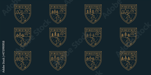 Bilde på lerret set of pines tree logo line art simple vector illustration template icon graphic design