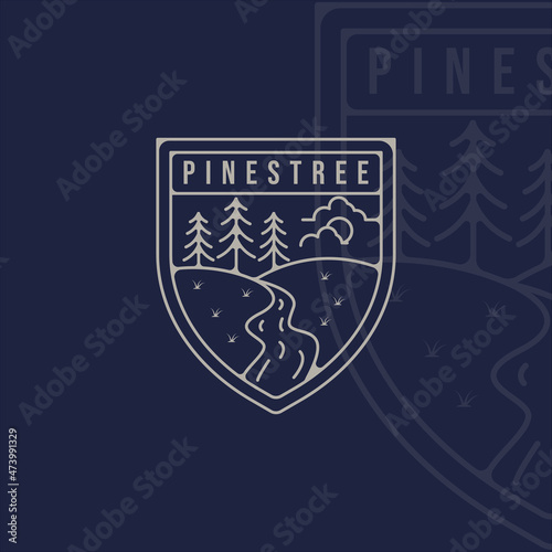 pines tree logo line art simple minimalist template icon graphic design. pine symbol of nature with badge and typography