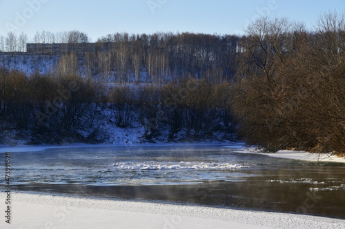 Freezing Iren river amid December frosts
