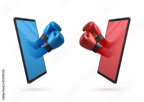 Concept of conflict or showdown online using a smartphone.