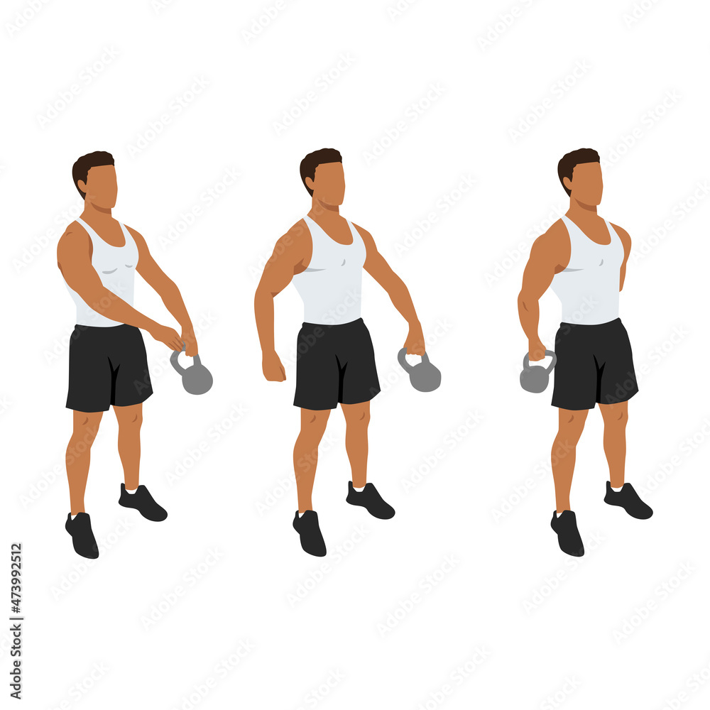 Kettlebell around the worlds exercise. Flat vector illustration ...