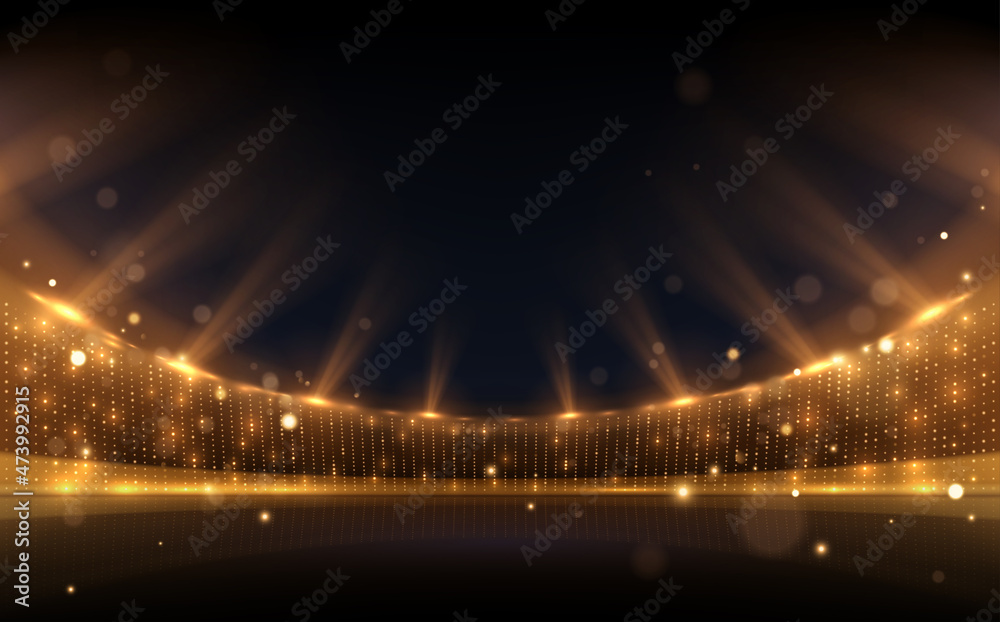 Golden stadium lights with rays - obrazy, fototapety, plakaty 