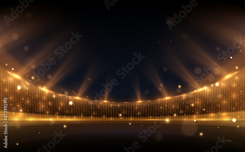 Golden stadium lights with rays photo