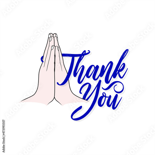  Conceptual Typography of Thank You. Unique Creative Template Design of Thank You. Folded Hand Illustration.