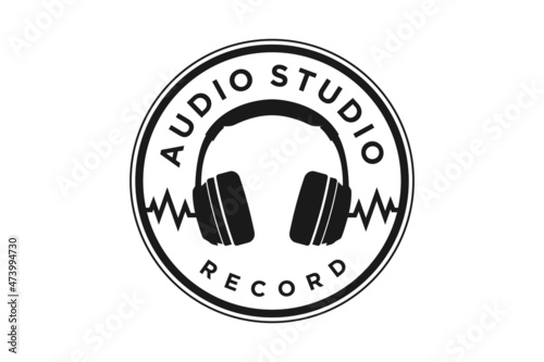 Headphone DJ, Vinyl Music Studio Recording, Sound wave logo design

