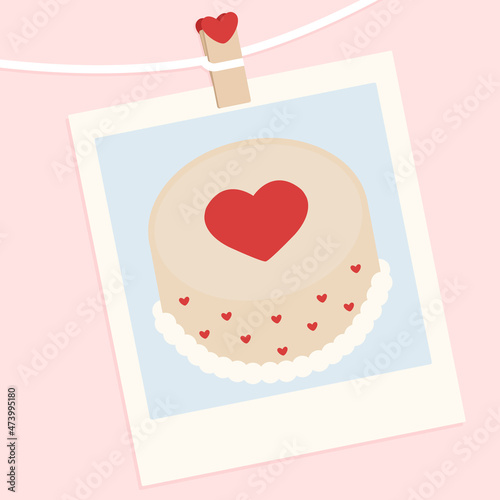 Birthday bento cake with heart Vector Illustration. Birthday card. Korean style.  A cute dessert-gift. 