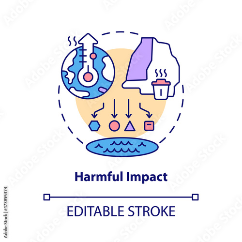Harmful impact concept icon. Non renewable resources. Environmental damage abstract idea thin line illustration. Isolated outline drawing. Editable stroke. Roboto-Medium, Myriad Pro-Bold fonts used