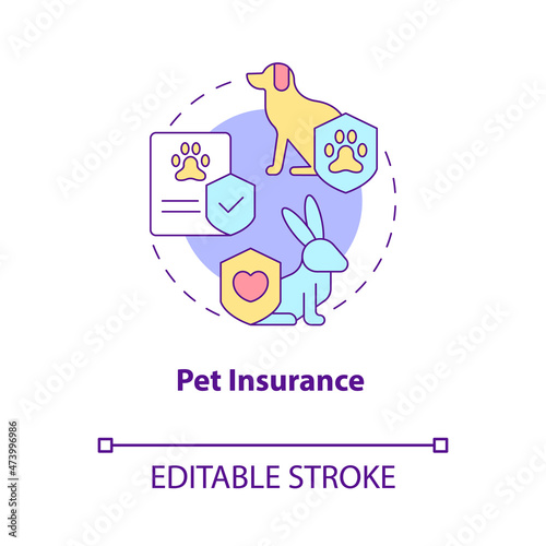 Pet insurance concept icon. Domestic animal emergency coverage plan abstract idea thin line illustration. Isolated outline drawing. Editable stroke. Roboto-Medium, Myriad Pro-Bold fonts used