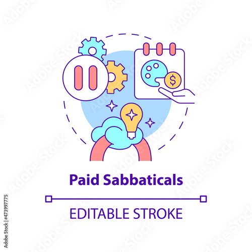 Paid sabbaticals concept icon. Work time off for personal reasons. Vacation abstract idea thin line illustration. Isolated outline drawing. Editable stroke. Roboto-Medium, Myriad Pro-Bold fonts used