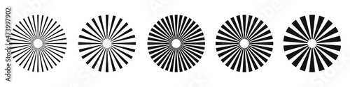 Set of sunburst element. Radial stripes. Collection of ray. Vector design element.