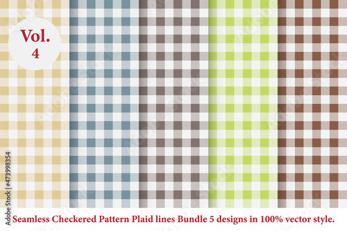 Plaid lines Pattern checkered Bundle 5 Designs Vol.4,Argyle vector,tartan,Tartan seamless fabric texture in retro style abstract