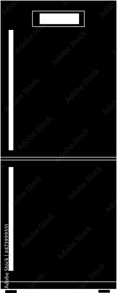 Fridge. Black silhouette of the freezer on a white background. Cooking. Fridge. Black silhouette of the freezer on a white background. Cooking.
