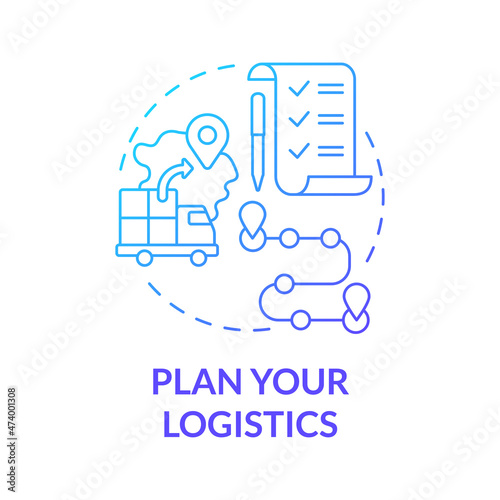 Plan your logistics blue gradient concept icon. Distribution business transportation. Selecting goods shipping abstract idea thin line illustration. Vector isolated outline color drawing
