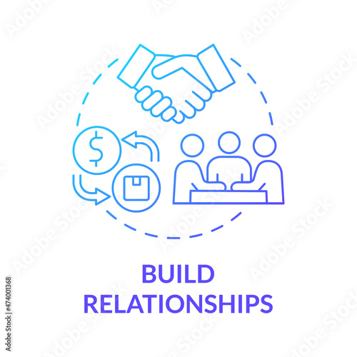 Build relationship blue gradient concept icon. Starting distribution business. Selecting trading partners abstract idea thin line illustration. Vector isolated outline color drawing