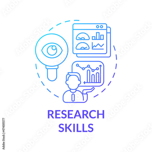 Research skills blue gradient concept icon. Business analyzing process. Marketing strategy of company development abstract idea thin line illustration. Vector isolated outline color drawing