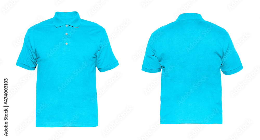 Blank Polo shirt Three-button placket color sky blue on invisible mannequin  template front and back view on white background Photos | Adobe Stock